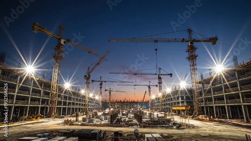progress,Large construction site with cranes