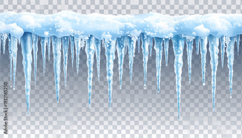 Frozen water droplets cascading elegantly over a smooth transparent surface isolated on transparent background