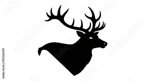 Graceful silhouette of a majestic stag with large antlers in profile view isolated on transparent background