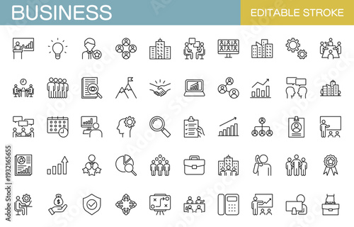 ビジネスに関するラインアイコンセット　会社員・会議・リクルートなど（線幅変更可能）