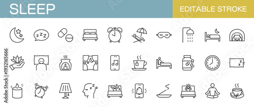 睡眠に関するラインアイコンセット（線幅変更可能）