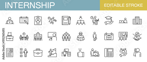 インターンシップに関するラインアイコンセット（線幅変更可能）