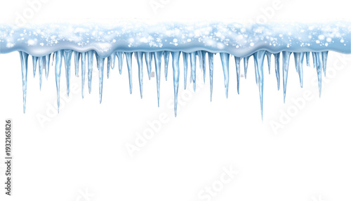A close-up view of a frosty window with intricate ice crystal formations along the edge isolated on transparent background