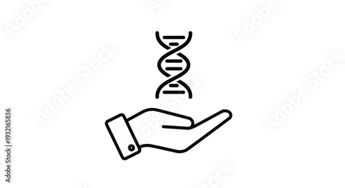 Conceptual icon depicting a human hand carefully presenting a double helix DNA structure, highlighting advancements in genetic engineering, scientific research, and personalized medical treatments.