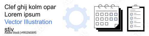 Productivity, task management, planning, process optimization, business, workflow tracking. Gear icon, calendar and checklist illustration. Productivity and task management concept
