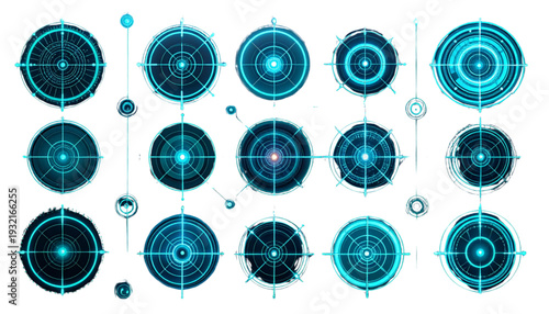 Microscopic view of colorful spherical clusters resembling viral particles or cellular structures isolated on transparent background