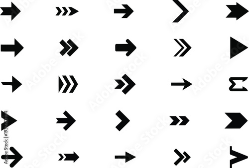 Collection of black arrow icons on white background