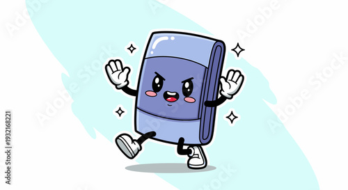 Cheerful Cartoon Eraser Character Expressing Joy.