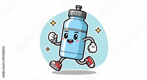 Cheerful Cartoon Bottle Running Mascot On Track.