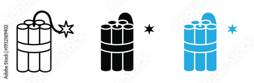 Dynamite TNT Bomb Icon Set with Lit Fuse and Sparking Wick Vector Illustration for Game Design and Warning Symbols Isolated on White