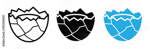 Broken Eggshell Icon Set with Cracked Surface and Open Hatching Shell Vector Illustration Isolated on White Background