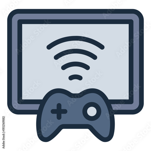 game streaming filled line icon. controller screen. online play. youth gaming