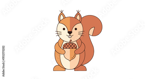 Cartoon illustration of a cute orange squirrel holding an acorn with detailed line art and a playful whimsical style for children's designs