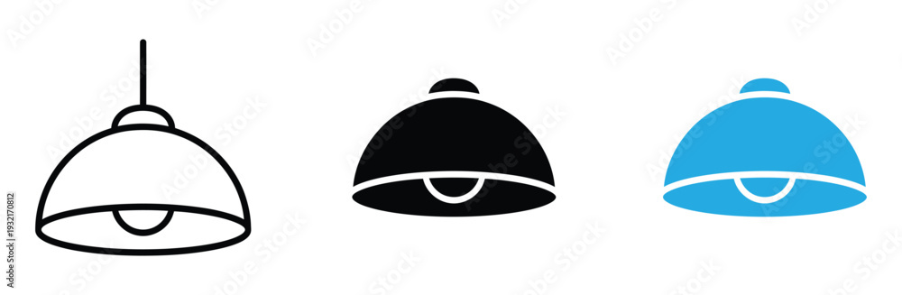 Fototapeta premium Modern Pendant Lamp Icon Set with Ceiling Light Fixture and Chandelier Vector Illustration for Interior Design and Home Decor