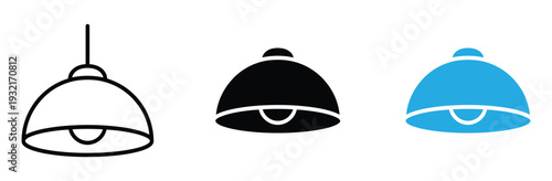 Modern Pendant Lamp Icon Set with Ceiling Light Fixture and Chandelier Vector Illustration for Interior Design and Home Decor