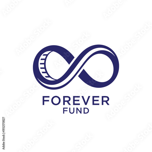Infinity loop icon with coin edge detail for investment and finance logo Forever Fund