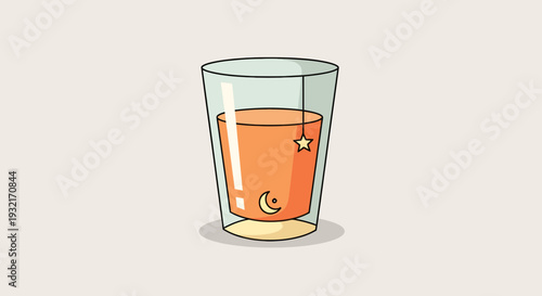 Charming vector illustration of orange liquid in a glass with moon and star charms for whimsical drink concepts and designs