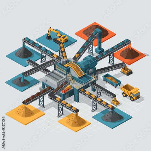 Industrial construction site with machinery and materials.