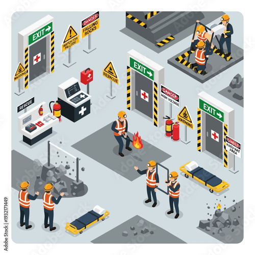 Construction site safety procedures and emergency response measures.