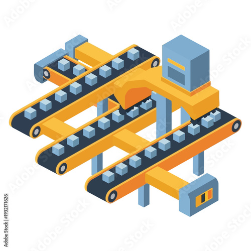 Industrial conveyor belt system with machinery and equipment.