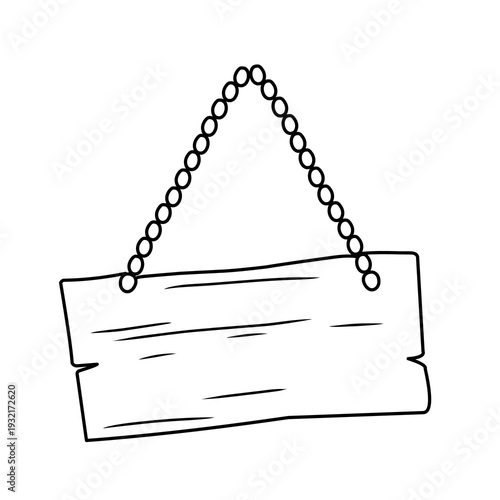 line illustration of wooden board sign on white background