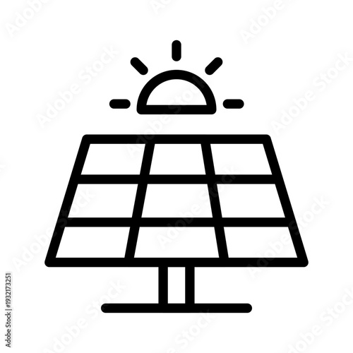 Linear illustration of a solar panel receiving sunlight to demonstrate clean electricity generation from the sun