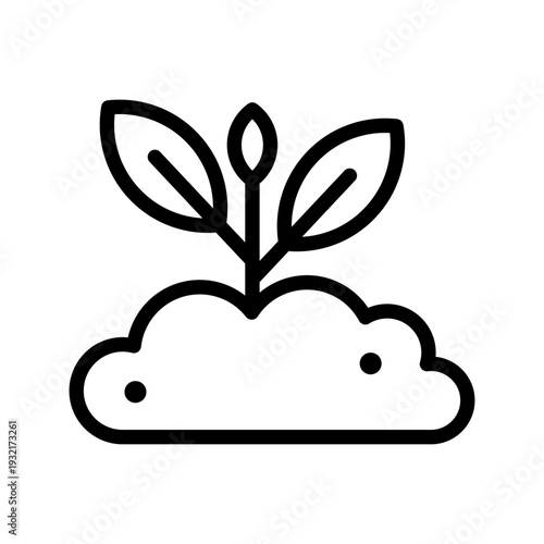Line icon showing a young plant growing out of soil representing organic matter and biomass energy sources