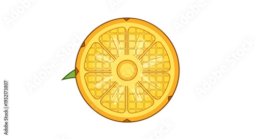 Top-down cartoon style waffle pineapple fusion design in vivid yellow and brown showcasing creative breakfast dessert concept for food illustration projects