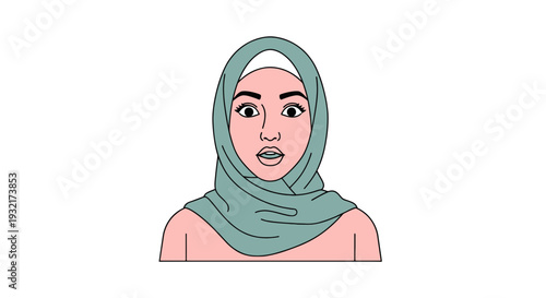 Vector art of a surprised woman wearing a hijab digital illustration with a clean outline and pastel colors for diverse projects