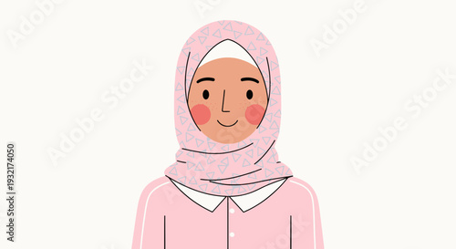 Young woman wearing hijab with triangle pattern cartoon style character design for social media avatar and wellness blog posts