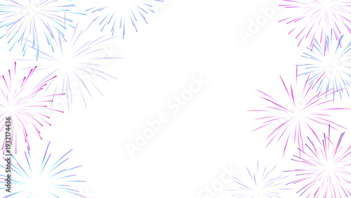 高彩度のピンクとブルーの花火の16:9背景素材