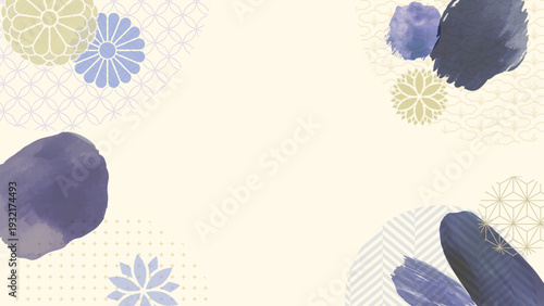 ネイビーの水彩あしらいが個性的な和モダン16:9背景素材