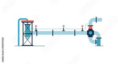 Industrial Pipeline System with Valves and Controls Illustration