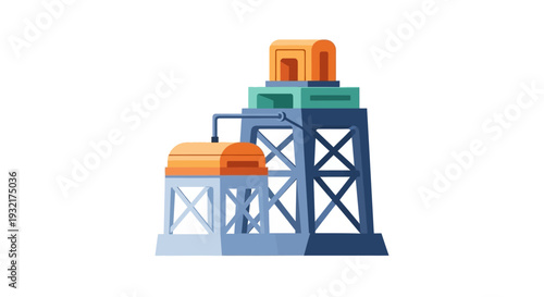 Industrial oil rig derrick structure for offshore oil and gas extraction
