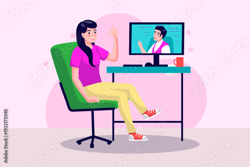 Online Video Conference Meeting Illustration