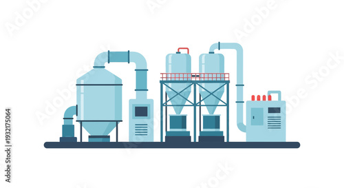 Modern Industrial Processing Plant Illustration with Production Machinery and Silos for Manufacturing