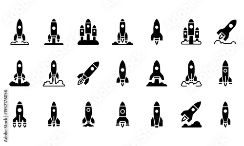 Rocket Icon Set – Space Launch, Startup Boost and Spacecraft Silhouette Collection