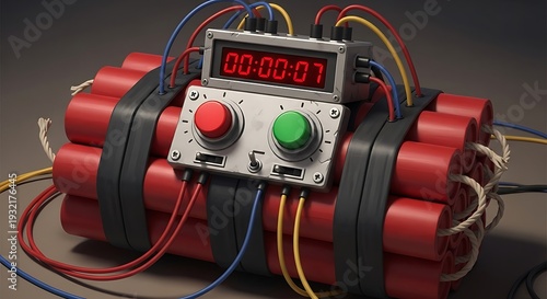 Ticking Time Bomb with Red and Green Buttons.