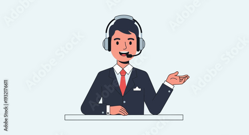 Friendly Male Customer Service Agent with Headset and Suit Offering Assistance