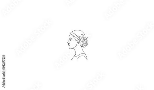 Black Line Art Woman Profile with Hair Bun – Minimal Face Outline Vector
