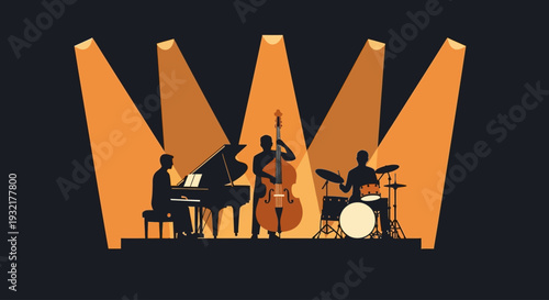 Minimal Jazz Trio Stage Flat Vector Illustration