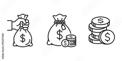 icons bags of money and stacks of coins