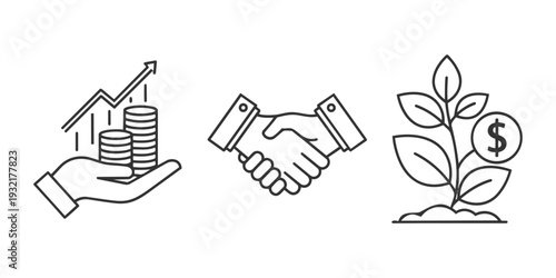 collection of business partnership icons investment and financial growth themes.