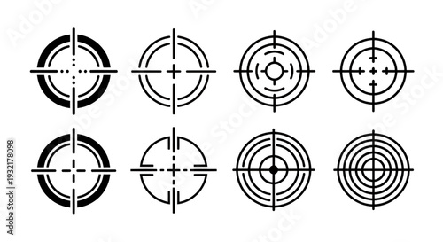 Collection of Target Crosshair Symbols for Graphic Design and Illustration.