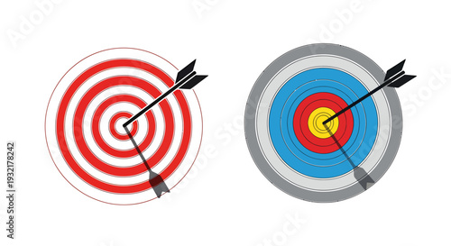 Two archery targets with arrows hitting the bullseye in a competitive setup, showcasing focus and precision.
