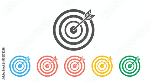 Multi colored bullseye targets on white background for graphic design resources.