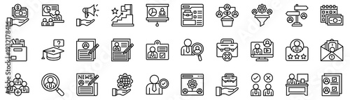 Employment icons collection. Vector illustration. Incentive, Training, Announcement, Presentation, Job Offer, Career Growth. Pro Vector