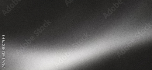Abstract dark black grey blurred gradient background with white light curve subtle glow and film grain noise texture for modern minimal design backdrop.