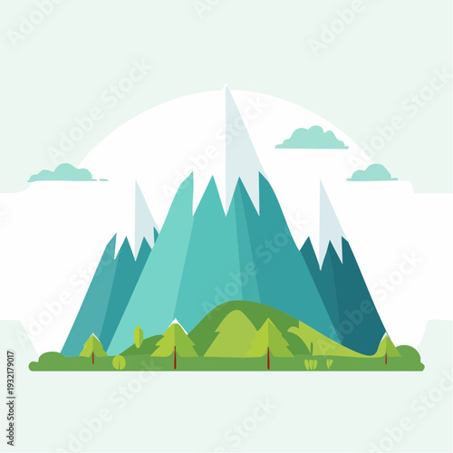 Vast Mountain Range with Lush Green Forest and Cloudy Sky Landscape