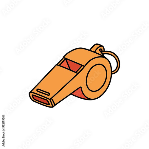 Simple illustration of an orange whistle with a red mouthpiece